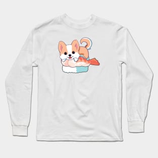 Corgi on a shrimp sushi Long Sleeve T-Shirt